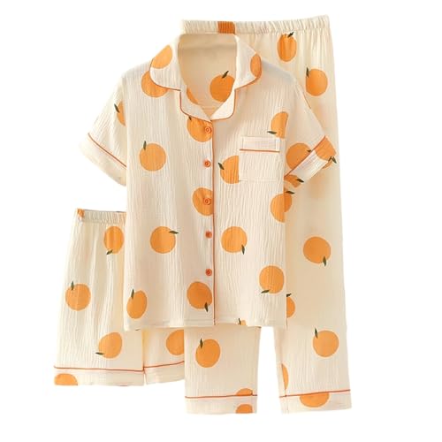 Pyjama court contre la chaleur ensemble de nuit 3 pièces en crêpe