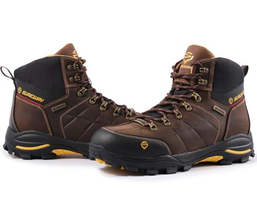 SUREWAY Men's 6" Soft/Steel Toe Heavy Duty Waterproof Work Boot - Leather,Lace Up,Oil/Slip Resistant Dual-Density Comfortable EH Construction Industrial Ankle Safety Men Work Boots,Roofing, Hunting4