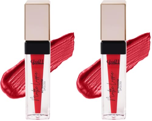 Image of Glam21 Matte Lippie No Transfer Lip Gloss | Lightweight and comfortable| Creamy Matte Formula - 4 gm | Red O Red-03 (Pack of 2)