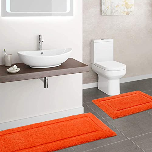 Shacos Super Soft Bathroom Rugs Set Of 2 Pieces 20X32 + 20X47 Inch Bath Runner Bath Mat Non Slip Plush Bath Rug Runner Absorbent Bathroom Carpet Machine Wash Dry, Orange #TOP6