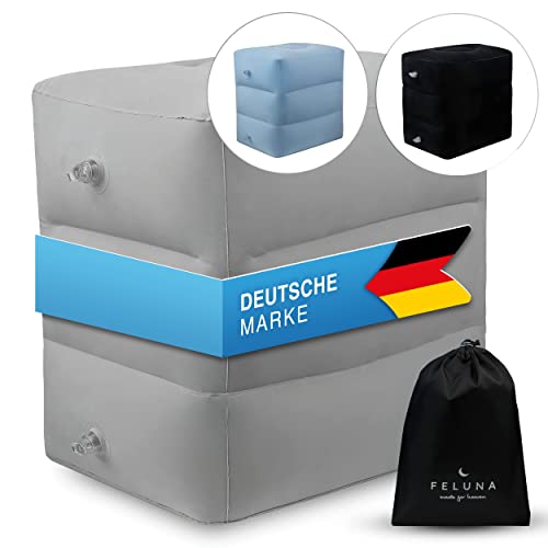 Fußablage Höhen-Kissen für Zug, Auto & Flugzeug - Aufblasbares Fuß-Auflage Reisekissen, Strand- & Campingkissen, Multifunktionskissen bis zu 42x38x45 cm (Grau)