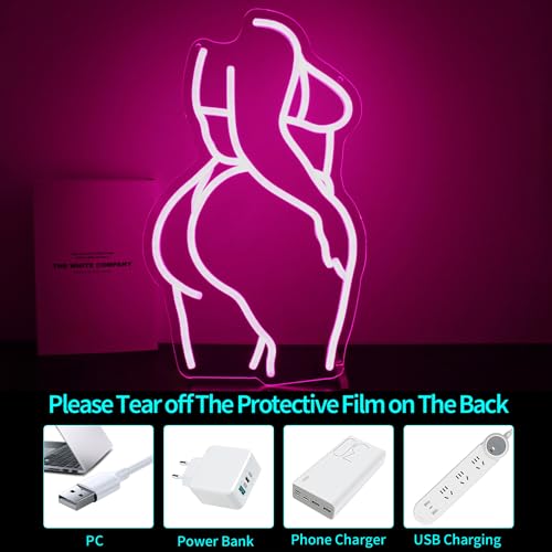 Image of Neon Sign - HSJNJKFU Lady Neon Signs for Wall Decor Beer Bar Light Signs for Man Cave Decor Pink Women LED Neon Sign for Room Birthday Party USB Powered