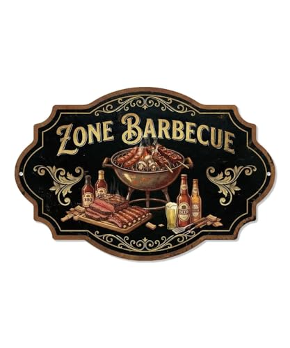 Putuo Decor Plaque métal “Zone Barbecue”, enseigne Murale Vintage Noir doré, décor Cuisine...