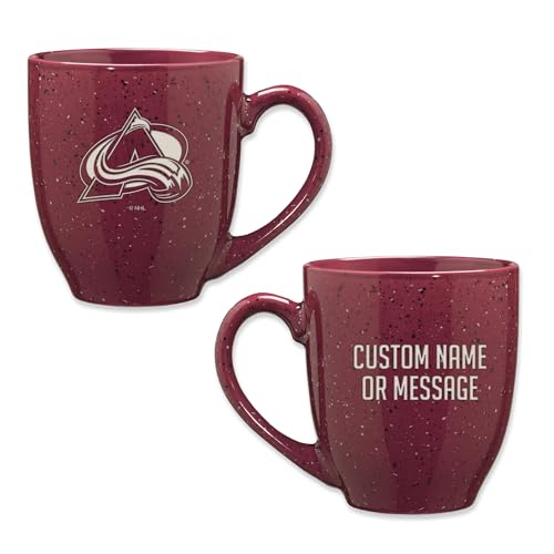 Image of Rico Industries NHL Hockey Colorado Avalanche Maroon Personalized 16 oz Team Color Laser Engraved Speckled Ceramic Coffee Mug