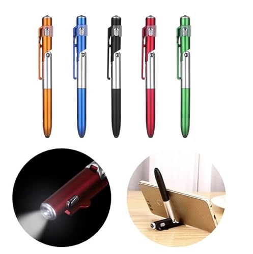 【ぷらす堂】 4in1 多機能ペン ボールペン タッチペン LEDライト スマホスタンド 文具 筆記 スリム ペンライト 誕生日 記念日 salect ギフト プレゼント (レッド)