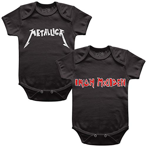 Kit Body Bebê, Metallica Handmade + Iron Maiden Handmade, Let’s Rock Baby, Preto, M