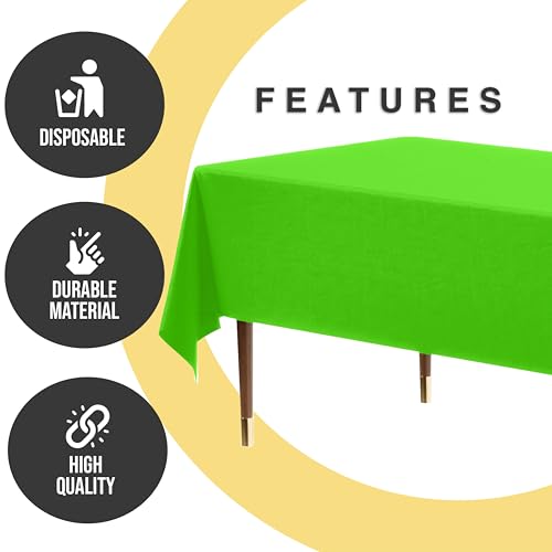 Image of Exquisite Lime Green Rectangle Tablecloth 54 inchx108 inch - 48 Pack | Plastic Tablecloth, Disposable Table Covers Rectangle for Parties, Weddings, Holidays & Party Supplies