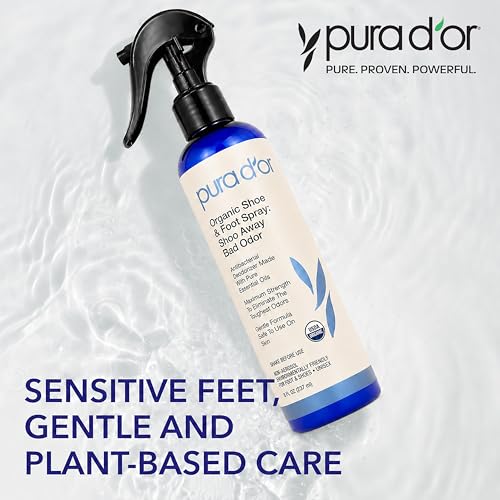 Image of PURA D'OR Organic Shoe & Foot Odor Eliminator Spray (8oz) Deodorizes & Removes Bad Smells with Eucalyptus, Peppermint, Tea Tree, Lemongrass Essential Oil, Maximum Strength (Packaging may vary)