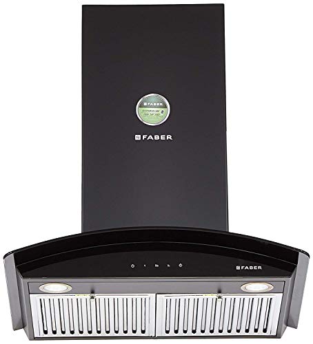 Faber 60 cm 1095 m³/hr curved glass Kitchen Chimney (HOOD FEEL 3D T2S2 BK TC LTW 60, Baffle Filter, Touch Control, Black), Free 1 Year Extended warranty