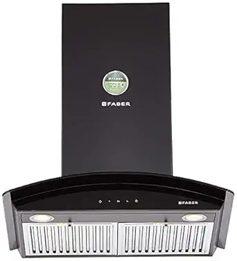 Faber 60 cm 1095 m3/hr curved glass Kitchen Chimney (HOOD FEEL 3D T2S2 BK TC LTW 60, Baffle Filter, Touch Control, Black)