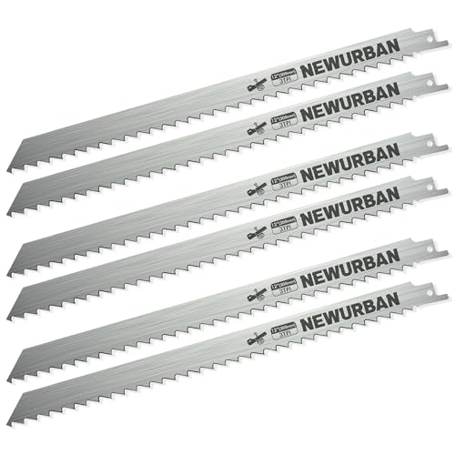 NEWURBAN Paquete de 6 Hojas de Sierra Recíproca de Acero Inoxidable - 12' (300 mm) 3TPI - Para Corte de Alimentos de Hueso de Carne Congelada