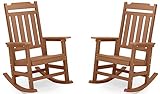hOmeQomi Rocking Chairs Set of 2, All Weather Resistant Poly Lumber Outdoor Porch Rocker, Rocking Chairs for Outdoor, Indoor, Patio, Deck, Garden, Backyard, Load Bearing 380 lbs - Teak