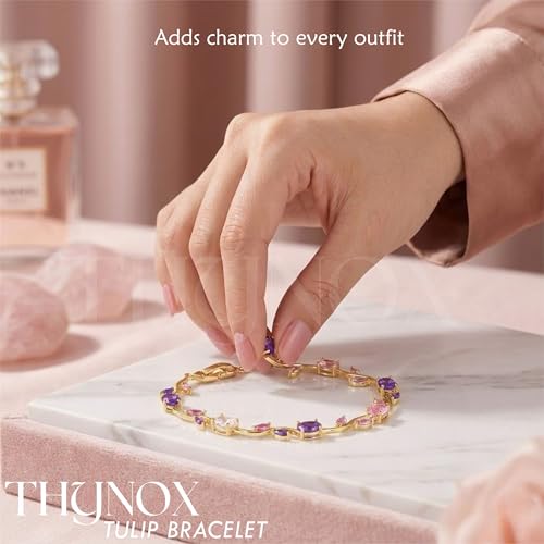 Image of THYNOX Tulip Bracelet for Women Stylish | Gold Plated Crystal Floral Jewellery | Adjustable Chain Wrist for Women & Girls Stylish | Elegant Tulip Bracelet for Women, Party & Daily Wear Accessory