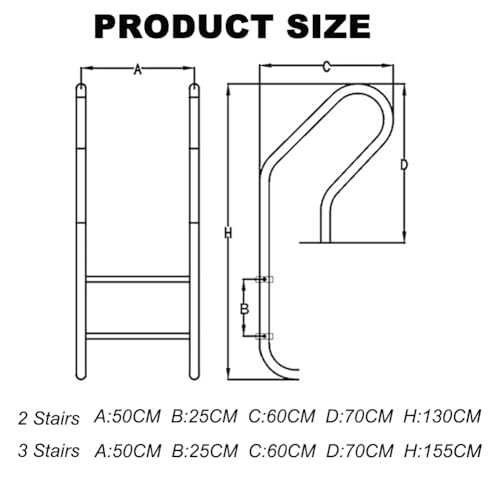 Escalera para piscina de acero inoxidable con 3 peldaños miniatura 6