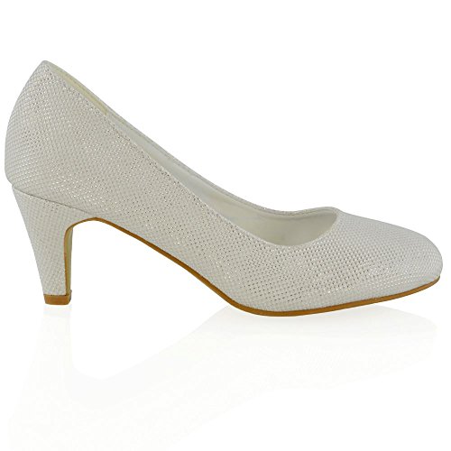 ESSEX GLAM Women’s White Glitter Slip On Low Heel Evening Bridal Court Shoes 8 B(M) US - Image 3