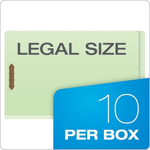 Pendaflex Pressboard End-Tab Classification Folders, Legal Size, 1 Divider, 2.5" Expansion, Light Green, Straight Cut, 10/BX (23314)