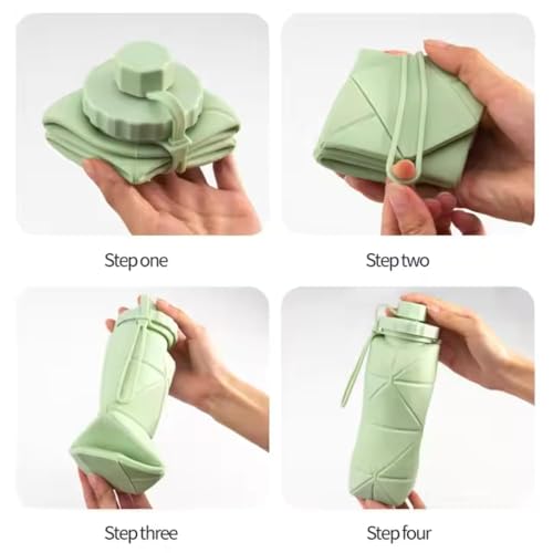 Image of Foldable Silicone Water Bottle with Leakproof Lid & Carry Strap | Portable Collapsible Travel Bottle for Gym, Outdoor, School & Office | Reusable BPA-Free Water Bottle (Multicolor)