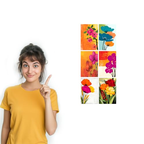 Image of SiddArtify Floral Wall Art Prints Set - Modern Botanical Flower Poster Decor for Living Room Bedroom Office - Set of 2-4x6 Inch - Board (Pack of 6) - Sticker (Pack of 6)