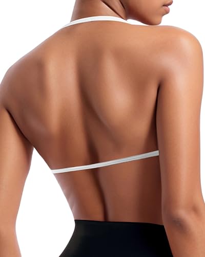 Image of OMKAGI Halter Sports Bras for Women Padded Strappy Bra Open Back Workout Gym Crop