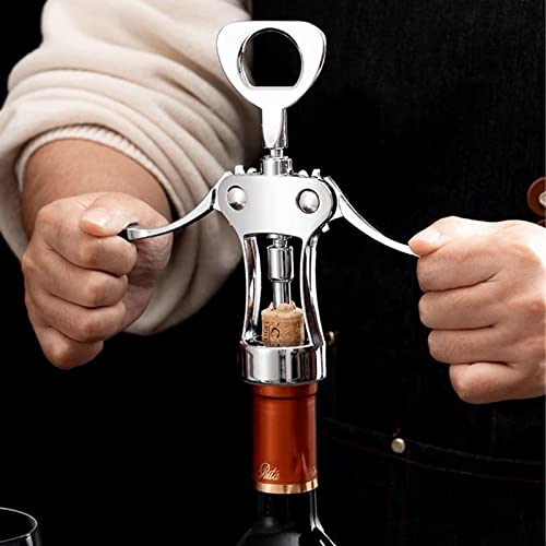 Gvolatee Tire-bouchon à ailettes avec vis en spirale,décapsuleur en alliage de zinc avec bouchon à vin et bec verseur, pour bouchons et capsules, ouvre bouteille pour bars familiaux, argent – vue 5