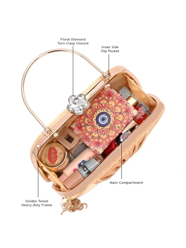 Image of TOOBA Handicraft Women's Beautiful Bling Box Clutch Bag | Evening Bag, Bridal Purse & Party Handbag | Wedding & Special Occasion Clutch (Knot Small Boat)
