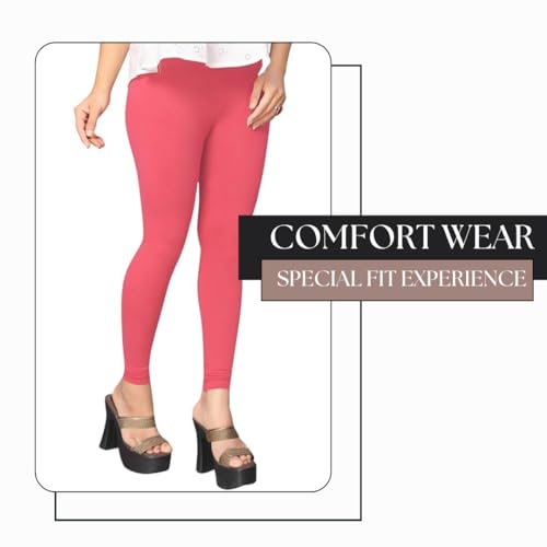 Image of Women's Cotton Skinny Leggings with Ankle Length Solid Pattern Mid Rise and Elastic Closure | Cotton Skinny Leggings for Womens