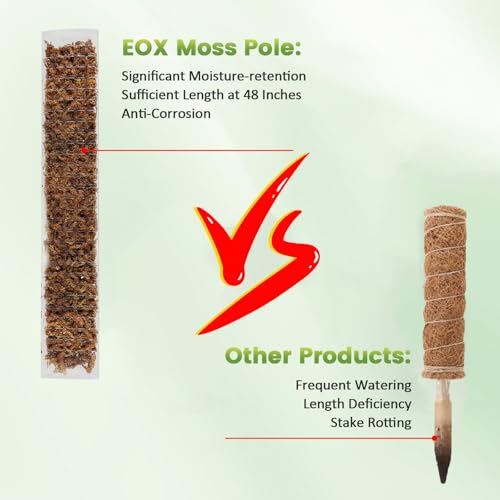 EOX 2 Pcs 48 Inch Plastic Moss Pole for Monstera, Large D Shaped Poles for Climbing Plants Work with Sphagnum Moss, 94 Inch Plant Stake Set of 2, Garden Ties