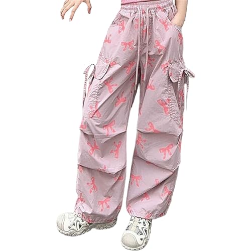 Moonker Teen Girls Baggy Palozzo Pants Loose Wide Leg Straight Elastic Waist Casual Trousers Bow Little Girls