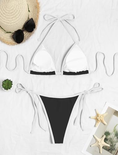 Image of ZAFUL Womens Printed Triangle Bikinis 2 Piece Halter Bikini Sets High Cut Bathing Suit Side Tie Swimsuits