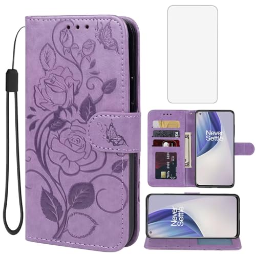 Vavies Case for OnePlus Nord N20 5G Case, OnePlus N20 GN2200 Wallet Case with Tempered Glass Screen Protector, Flower Leather Flip Credit Card Holder Stand Phone Cover for OnePlus Nord N20 5G Purple