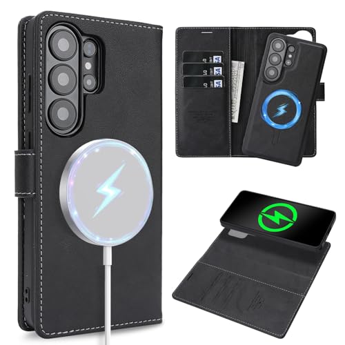 ���̓}�O�l�b�g 2in1 Galaxy S26 Ultra �p �P�[�X �蒠�^ Magsafe�Ή� �J�[�h���[ 3�� �M�����N�V�[ S26�E���g�� �J�o�[ �ϏՌ� ���^ �y�� TPU �� (�u���b�N)