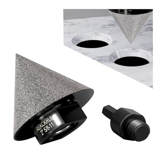 REKCKRUL Diamond Beveling Chamfer Bits with 3/8" Hex Shank for Tile, Marble, Granite & Porcelain – 2" (50mm) 5/8"-11 Thread Angle Grinder Tool, Enlarge & Shape Holes, Smooth Edges, Dry/Wet Use