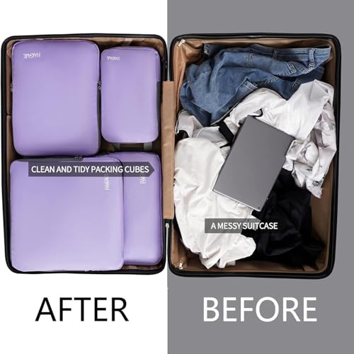 Image of BAGAIL 4 Set /6 Set /8 Set Compression Packing Cubes Travel Accessories Expandable Packing Organizers(Lavender ClothPattern 4 Set)