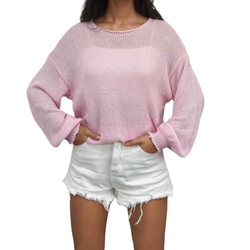 Image of Velius Women Crochet Hollow Out Long Sleeve Lightweight Pullover Sweater