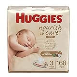HUGGIES Nourish & Care Baby Wipes, Sensitive Skincare, Scented, 3 Flip-top Pack, 56Count (168 Wipes Total), 3.400lb(Pack Of 3)