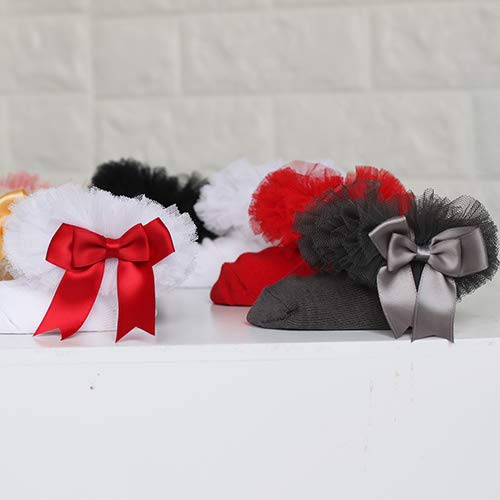 Newborn Infant Kids Baby Girls Boys Bowknot Ribbon Lace Socks Solid Cotton Knit Ruffle Frilly Ankle Socks2