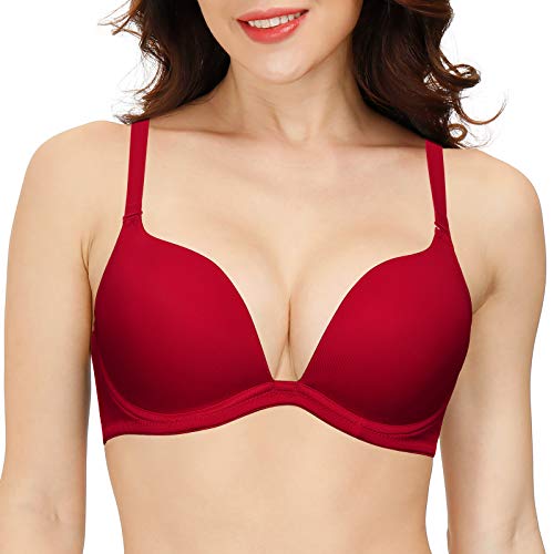 Hwdi 36Dd Plunge V Neckline Deep U Convertible Multiway Low Back Bras For Strapless Dresses Wine Red #TOP1