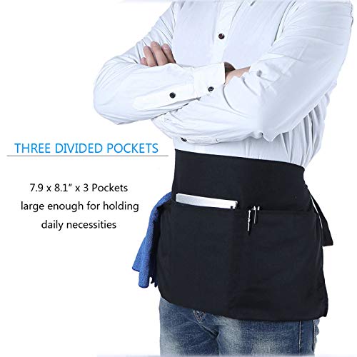 Boharers Waist Apron With 3 Pockets 6 Pack - Black Waitress Server Short Apron #TOP3