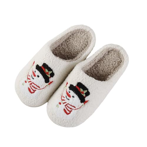 Snugeasy Christmas Slippers Reindeer for Womens Mens Soft Plush Comfy Warm Fuzzy Slippers Red Moose Santa Claus Indoor Outdoor Slip On House Slippers Christmas Gifts, Snowman, 9-10 Women/8-8.5 Men