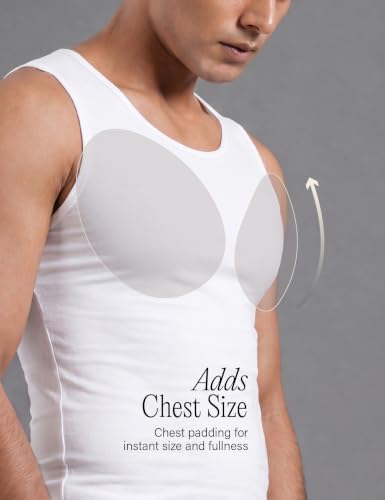 Image of DAMENSCH Form Physiq Padded Chest Vest for Men Muscle Enhancer Innerwear Sculpted Body Shaper Vest Removable Foam Inserts Slim Fit Confidence Wear