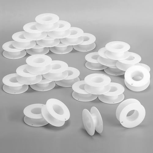 Image of Weysat 30 Pack Empty Plastic Spools for Storing Chains and Ribbons White Wire Weaving Bobbins Thread Spools Ribbon Chain Tape Spools for Embroidery Thread Yarn Ribbon Crafts Sewing 2.2x0.79 Inch