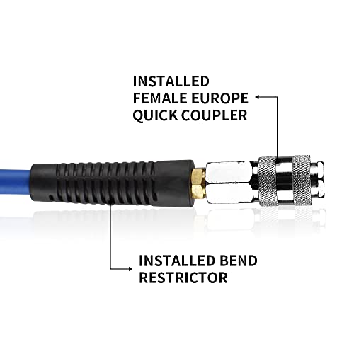 aunstarwei PVC/Rubber Hybrid Air Hose Blue with 1/4" Europe Steel Quick Coupler and Plug Fittings, 10m Length - Image 3