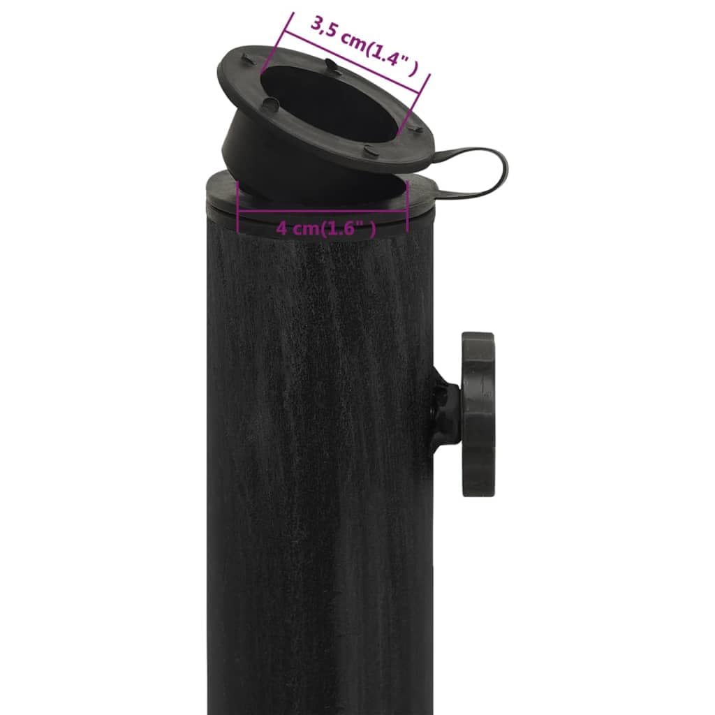 Robusto portaombrellone in ghisa, 48 x 48 x 33 cm, nero, con adattatore per aste da 35/38/48 mm, base stabile con motivo floreale per giardino ed esterni.