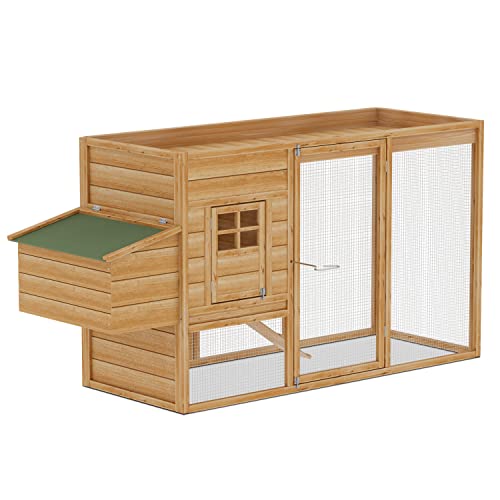 MoNiBloom 2-Layer Chicken Coop with Run and Nesting Box, Ventilation Wire Fence Wood Chicken House Duck Hutch Bunny Cage with Removable Tray Ramp and Waterproof Asphalt Roof 64 x 25.5 x 40 inch