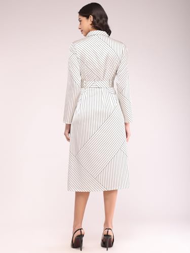 Image of FableStreet Women Formal Dress | Notch Collar Wrap Midi Dress with Self-Tie Belt & Button-Front | Smooth Viscose Rayon Fabric for Workwear & Day-to-Night Elegance
