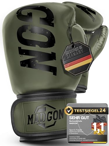 MADGON boxerské rukavice pro muže a ženy se suchým zipem, kickboxerské rukavice pro Muay Thai, MMA a sparing, boxerské rukavice pro muže a ženy ze syntetické kůže 10 12 14 16 oz, boxerské rukavice vč. taška