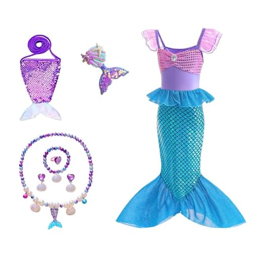 HEYOUTH Disfraz Sirenita Niña,Disfraz Vestido Sirenita,Princesa Ariel Sirena con 7 Accesorios,Niñas Navidad Carnaval Halloween Cosplay Vestidos de Fiesta,Azul Morado(2 a 13 años)