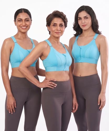 Image of Women Polyester Spandex High Impact Front Zip Sports Bra Fitness Criss Cross Back Crop Tops for Gym, Yoga & Workout - Size: M-4XL