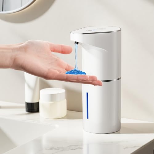 Fantictas Automatischer Seifenspender, berührungslos, Wandmontage, wiederaufladbar, 3-stufig Einstellbarer elektrischer Seifenspender 350ml mit Infrarot-Bewegungssensor für Badezimmer, Küche,Weiß