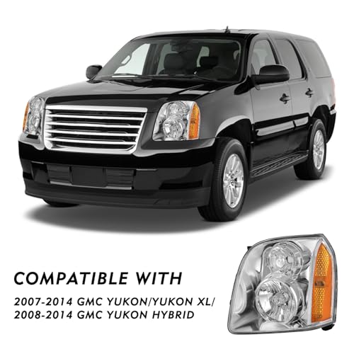 TUSDAR Headlight Assembly Set for 2007 2008 2009 2010 2011 2012 2013 2014 GMC Yukon OEM Replacement Chrome Headlamp Pair Driver and Paseenger Side - Image 5